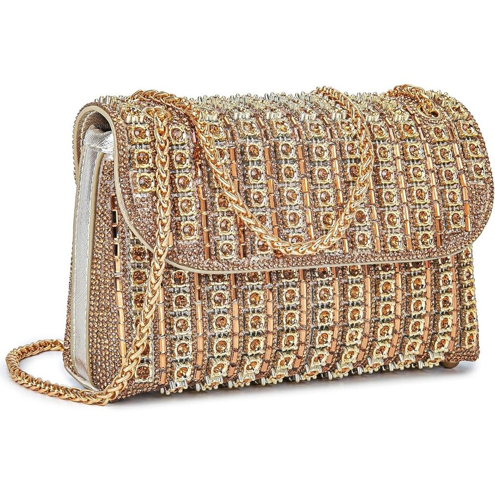 〽️Women Gold Shoulder Crossbody Handbags Crystals Rhinestone Evening Bag
